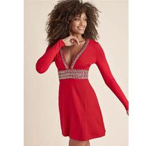 Women's Plunging Embellished Dress - Red, Size 8 By Venus