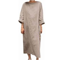 Women Cotton Linen Loose Dress Plain Dresses Plus Size Half Sleeve Beach Dress Beach Cover Up Casual Maxi Sundress