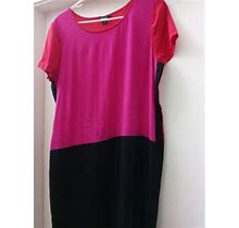 Dkny 100% Silk Ladie's Red, Black And Hot Pink Block Women's Dress