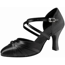 JJ's House Women's Ballroom Shoes Buckle Flare Heel Satin Indoor Solid Color Dance Shoes