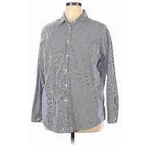 Marks & Spencer Long Sleeve Button Down Shirt: Gray Print Tops - Women's Size 20