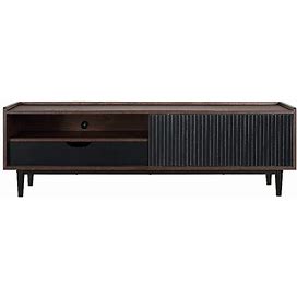 Duane 59.25 Modern Ribbed TV Stand In Dark Brown And Black - Style 1016A