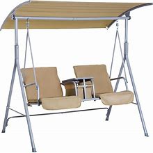 2-Seater Porch Swing Chair With Stan & Canopy - Beige