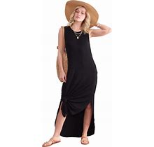 Popana Womens Casual Sleeveless Split Maxi Dress Summer Beach Vacation Sundress With Pockets Plus Size Made In USA
