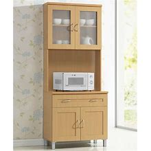 Hodedah Kitchen Cabinet With Top And Bottom Enclosed Cabinet Space In Beige Wood