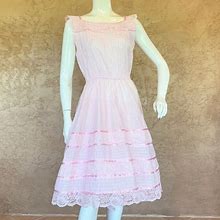 Vtg 80S Pink Lace Tiered Pintucked Party Dress S | Color: Pink | Size: S