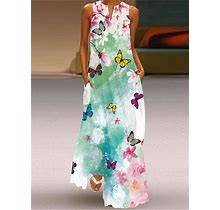 Women's Casual Dress Swing Dress Floral Butterfly Pocket Print Split Neck Long Dress Maxi Dress Daily Vacation Sleeveless Fall Winter