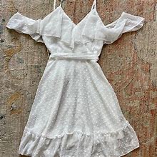 SHEIN White Chiffon Polka Dot Frilly Dress - Women | Color: White | Size: XS