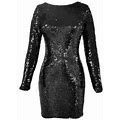 Dress The Population Women's Lola Long-Sleeve Sequin Minidress - Jet Black Multi - Size XS