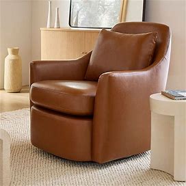 Dallas Swivel Chair, Poly, Vegan Leather, Saddle, N/A, West Elm