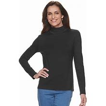 Women's Croft & Barrow® Essential Long-Sleeve Mockneck Top, Size: Large, Black