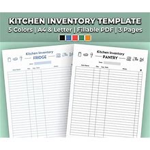 Kitchen Inventory Tracker Planner Printable | Pantry, Fridge, And Freezer Organization Checklist | 5 Colors, 2 Sizes, Fillable PDF