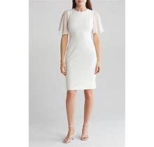 Calvin Klein Chiffon Flutter Sleeve Sheath Dress - White - Casual Dresses Size 10