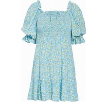 Faithfull The Brand Dresses | Faithful The Brand Charlotte Mini Dress Womens 6 Blue Yellow Ana Floral Smocked | Color: Blue/Yellow | Size: 6