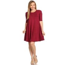 Moa Collection Women's Women S Casual Solid Half Sleeve Loose Fit A-Line Knee Length Dress/Made In Usa Extra