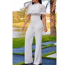Women Party Outfits White Fashion Sexy Lace Stitching Jumpsuit(S)