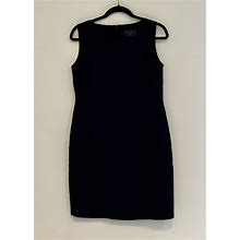 Laura Scott Sheath Dress Women's Size 12 Petite Navy Lined Sleeveless Linen/ Ray