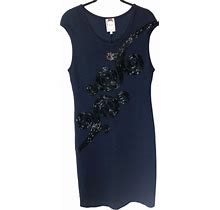Yoana Baraschi Dresses | Yoana Baraschi Sheath Dress Navy Black Beaded Cocktail Dress Scoop Neck Large | Color: Black/Blue | Size: L