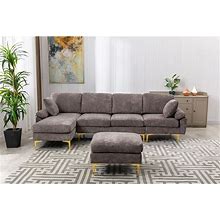 L Shape Sectional Sofa, Grey Couch With Ottoman