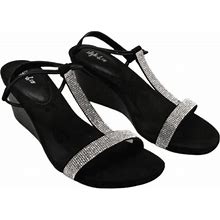 Style & Co Mulan Embellished Wedge Sandals - Black/Silver - Chic Comfort For Every Occasion"