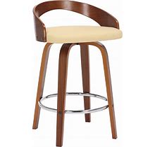 Armen Living Sonia 26 Inch Counter Height Swivel Cream Faux Leather And Walnut Wood Bar Stool