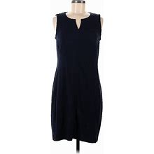 Talbots Casual Dress - Sheath Crew Neck Sleeveless: Blue Solid Dresses - Women's Size Medium Petite