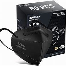 HUHETA KN95 Face Mask 60 Pcs, 5-Ply Safety Masks For Men & Women, Filter Efficiency>=95% (Black Mask)