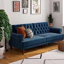 Novogratz Upholstered Cassidy Futon Convertible Sofa Bed Blue Velvet