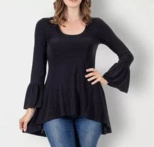 24Seven Comfort Apparel Womens Scoop Neck Long Sleeve Tunic Top | Black | Womens Medium | Shirts + Tops Tunic Tops