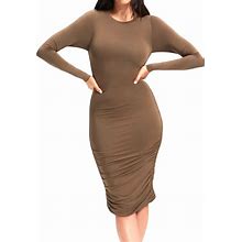 Good American Dresses | Good American Slinky Ruched Jersey Knit Midi Dress 2X | Color: Tan | Size: 2X