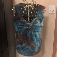 Dress Barn Tops | Velvety Paisley Sleeveless Top | Color: Blue/Brown | Size: Xl