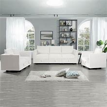 Contemporary Sofa Living Room Set - White Down Linen