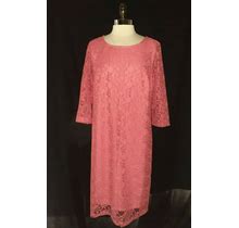 NEW ELLEN WEAVER Plus Size 1X Shift Dress Coral Floral Lace 3/4 Sleeve