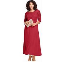 Roaman's Women's Plus Size Lace Popover Dress - 38 W, Classic Red