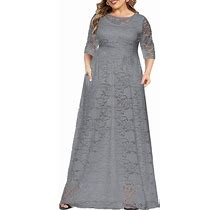 MAYFASEY Women's Plus Size Floral Lace Wedding Dress 3 4 Sleeve Bridesmaid Evening Party Long Maxi Dresses With Pockets