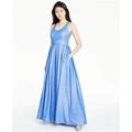 Morgan & CO Womens Blue Glitter Sleeveless Scoop Neck Full-Length Formal Fit + Flare Dress Juniors 3