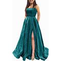 Prom Dresses Long A Line With Pockets Formal Evening Ball Gowns Side Slit Glitter Party Dress 2024