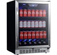 Edgestar 24 Inch Wide 142 Can Built-In Beverage Cooler With Tinted Door And LED Lighting - CBR1502SG