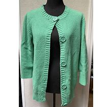 L.L. Bean Short Sleeve Button Front Cable Knit Cardigan Sweater In Green Sz M
