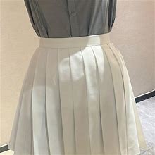 High Waist Solid Color Skirt, Women's Pleated Skirt Kawaii Spring Summer Women's Clothing Skirt,White,Must-Have,Temu