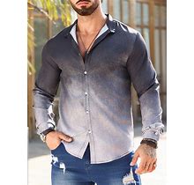 Men's Gradient Color Long Sleeve Shirt,XXL