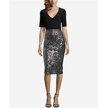 Betsy & Adam Black Solid Sequined Midi Sheath Dress Size 4 Msrp