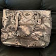 Coach Bags | Large Leather Coach Purse, Silver | Color: Silver | Size: Os