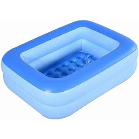 HIWENA Inflatable Kiddie Pool, 45" X 35" X 14" Blue Kids Swimming Pool Summer Water Fun Bathtub With Inflatable Soft Floor