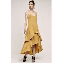 Anthropologie Dress Maxi Tiered Ruffle Gold Yellow Drapy 2 Xs $188