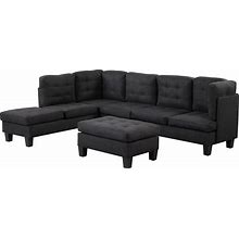 Casa Andrea Milano Modern Sectional Sofa L Shaped Couch With Reversible Chaise & Ottoman, Large Living Room Furniture, Black