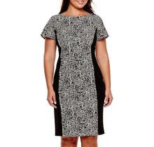Maya Brooke-Short Sleeve Geometric Print Dress , Plus-Size: 24W,