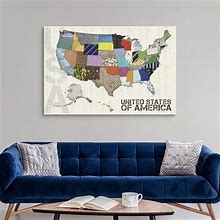 US Map Canvas Wall Art Print, Map Home Decor