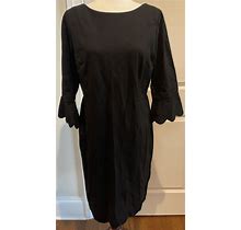 Talbots 10P Petite Long Sleeve Solid Black Stretch Scalloped Dress Zip