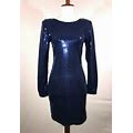 Venus Women's Blue Sequence Long Sleeve Fitted V Back Party Dress Size
